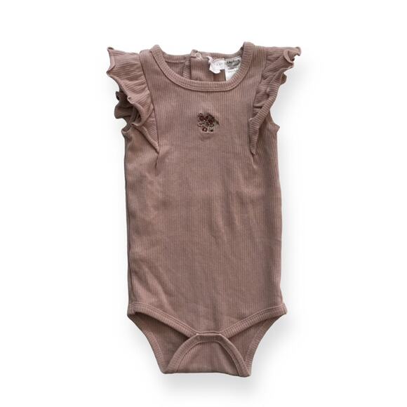 Jamie Kay Organic Ribbed Floral Embroidery Ruffle Bodysuit - Picture 1 of 5